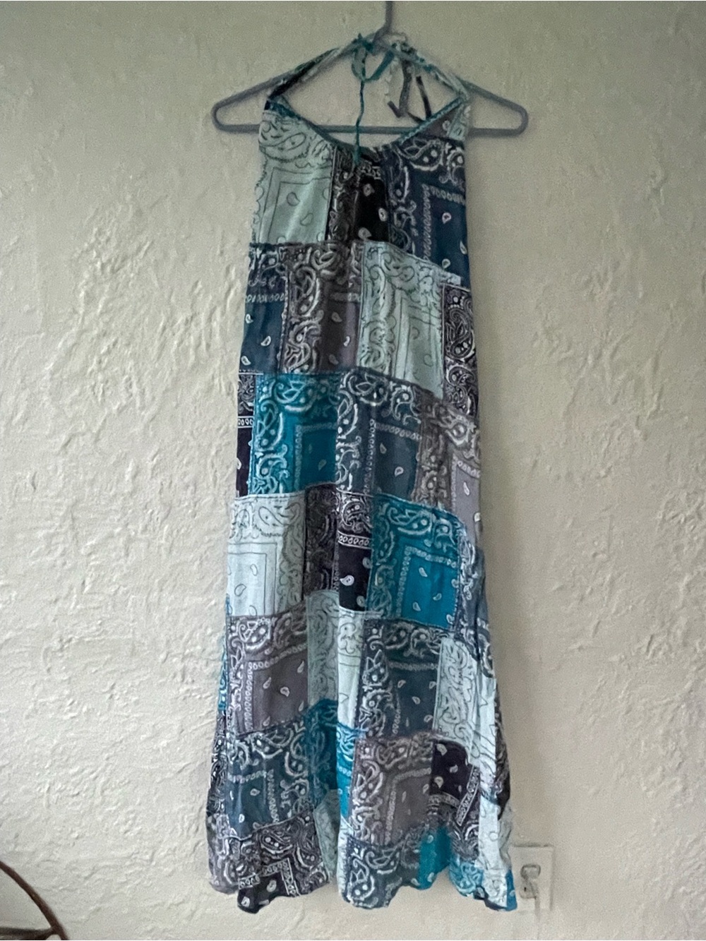 Free People RILEY VINTAGE Patchwork Bandana Blue Midi Slip Dress S
